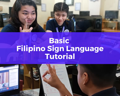 Basic Filipino Sign Language Tutorial with background collage of deaf tutors.