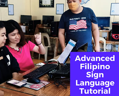 Poster of Advanced FSL Tutorial with deaf tutors doing online teaching together with their mentor, Sir Ervin Reyes.