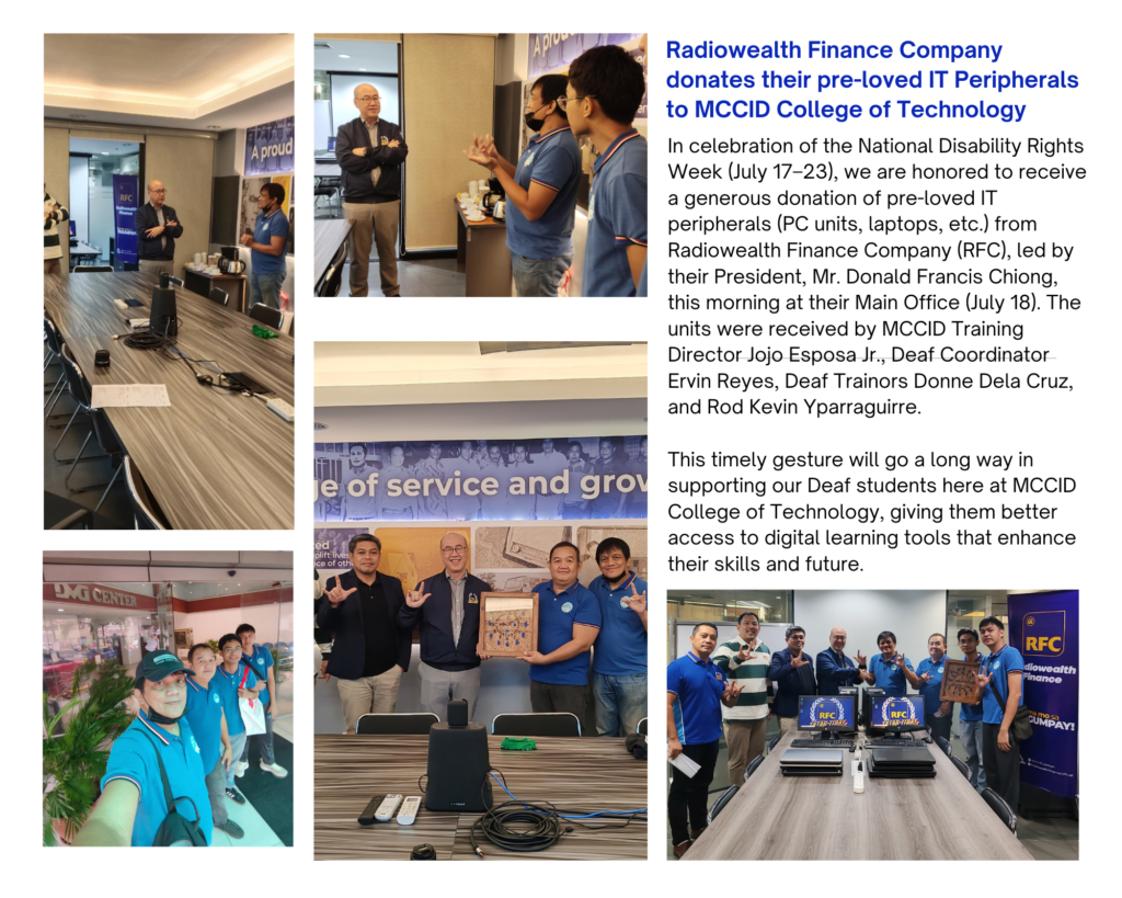 Radiowealth Finance Company donates their pre-loved IT Peripherals to MCCID College of Technology Home